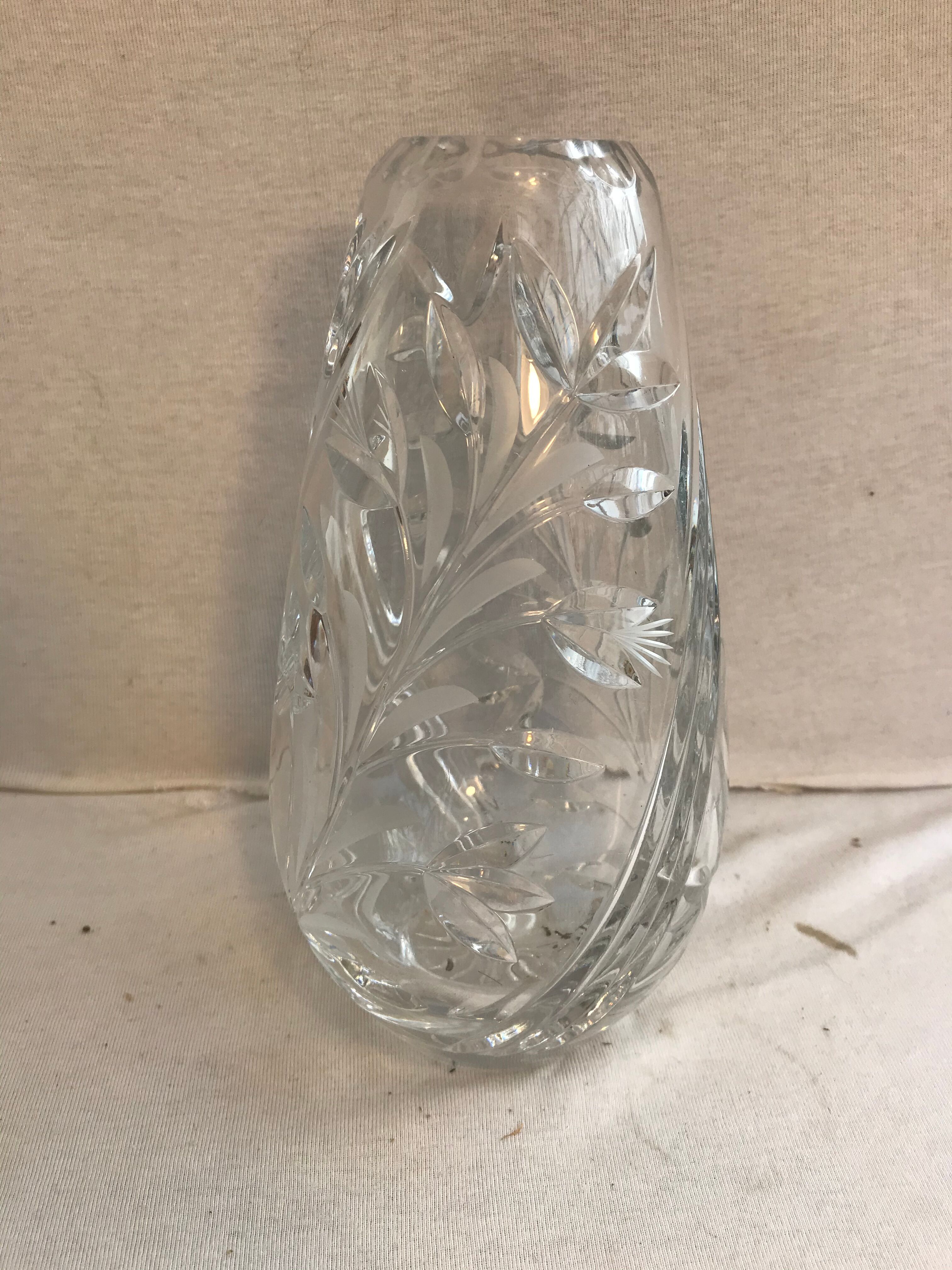 Antique crystal vase cut & polished flower design made in France
