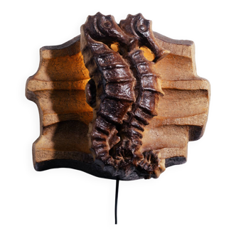 Brutalist ceramic Seahorse wall ight, 1970s