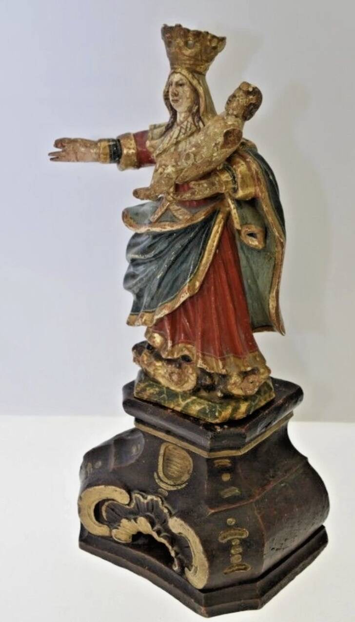 Vierge à l’Enfant – Sculpture ancienne en bois polychrome – XVIIIe / XIXe s