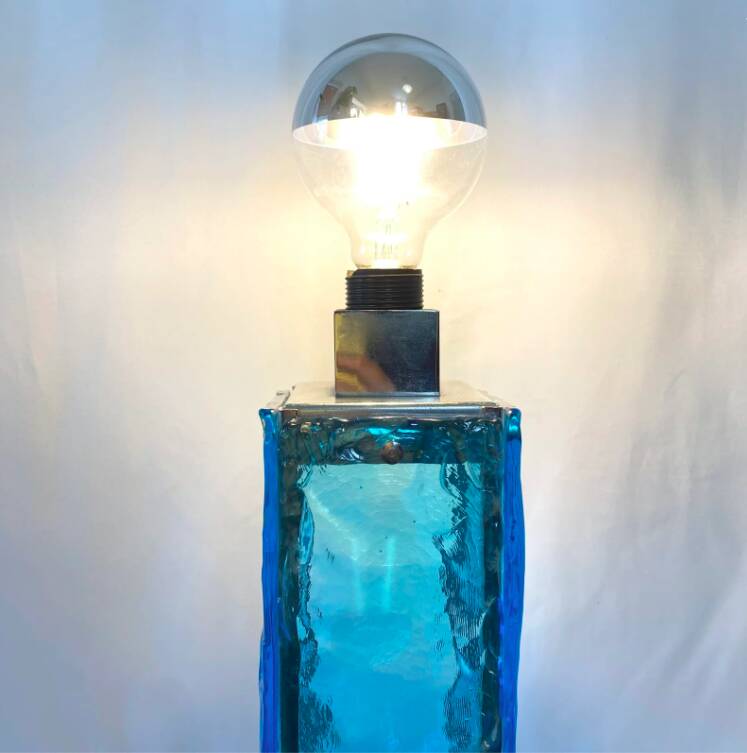 Large blue and chrome Murano lamp, 1960s. Italy