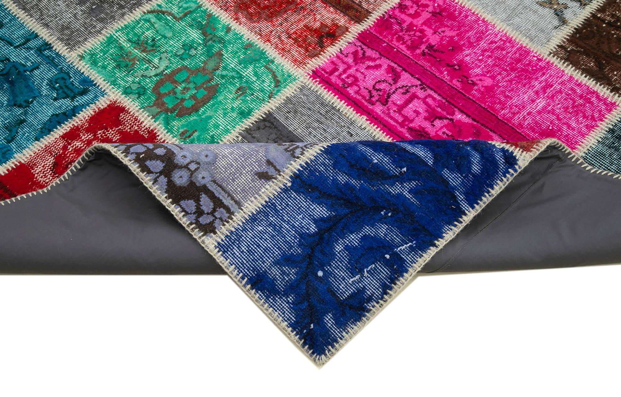 Handwoven oriental overdyed 204 cm x 304 cm multicolor patchwork rug