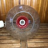Ancienne suspension verre craquelé transparent & rouge années 70 vintage #a548