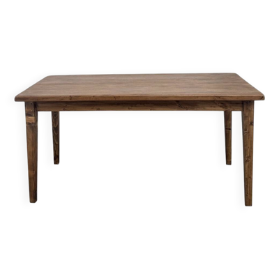 Table de ferme en chêne massif, pieds fuseaux en pin, France, années 1950