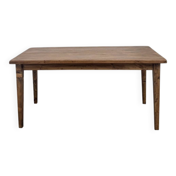 Table de ferme en chêne massif, pieds fuseaux en pin, France, années 1950