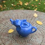 ELEPHANT teapot in blue enameled ceramic in the shape of an elephant, stamped collector and vintage
