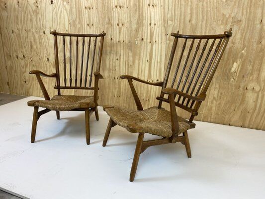 Paire de bains de soleil vintage en hêtre Ster Gelderland 50