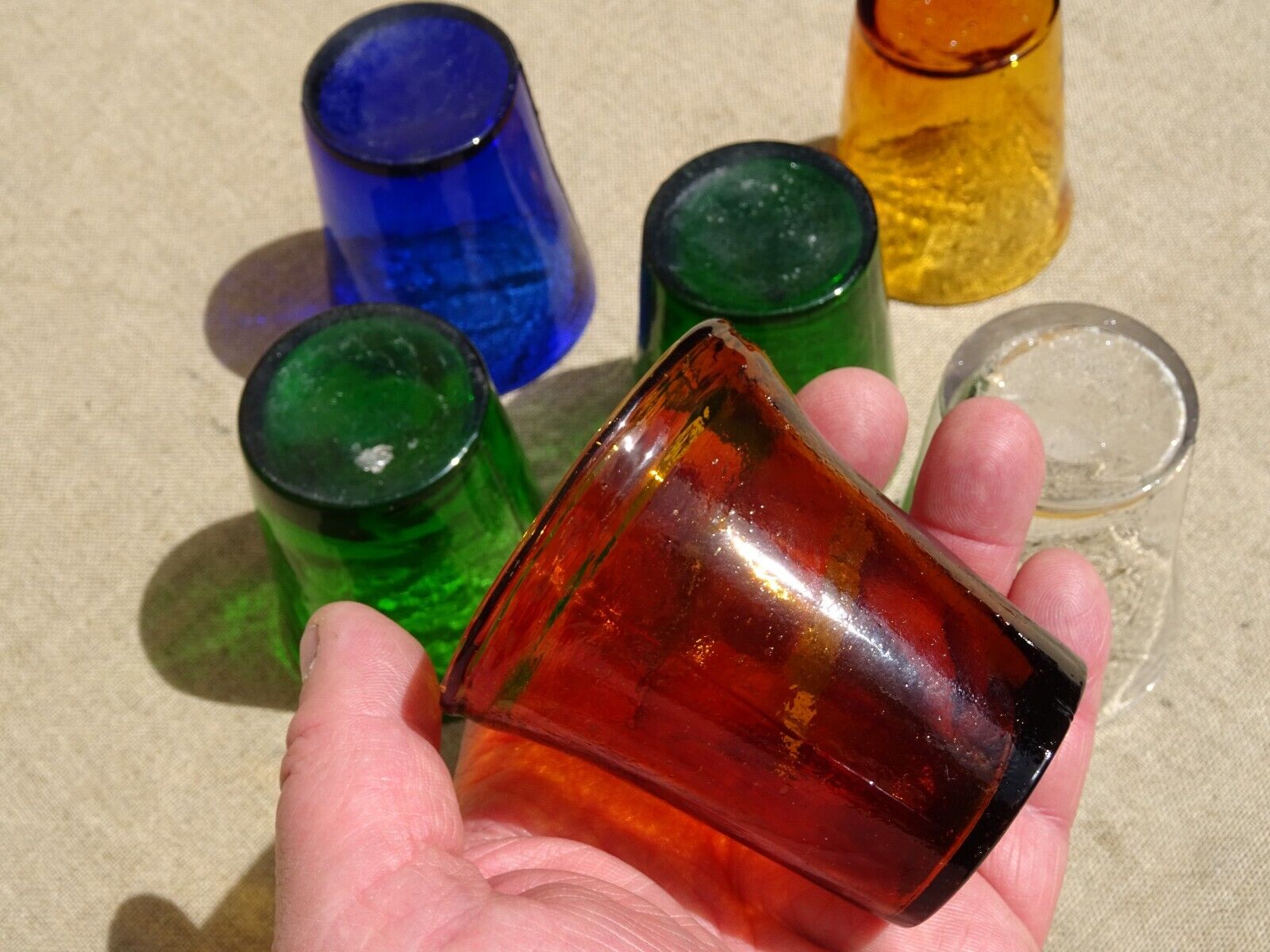 6 old lights photophore blown glass XVIII XIX th folk art