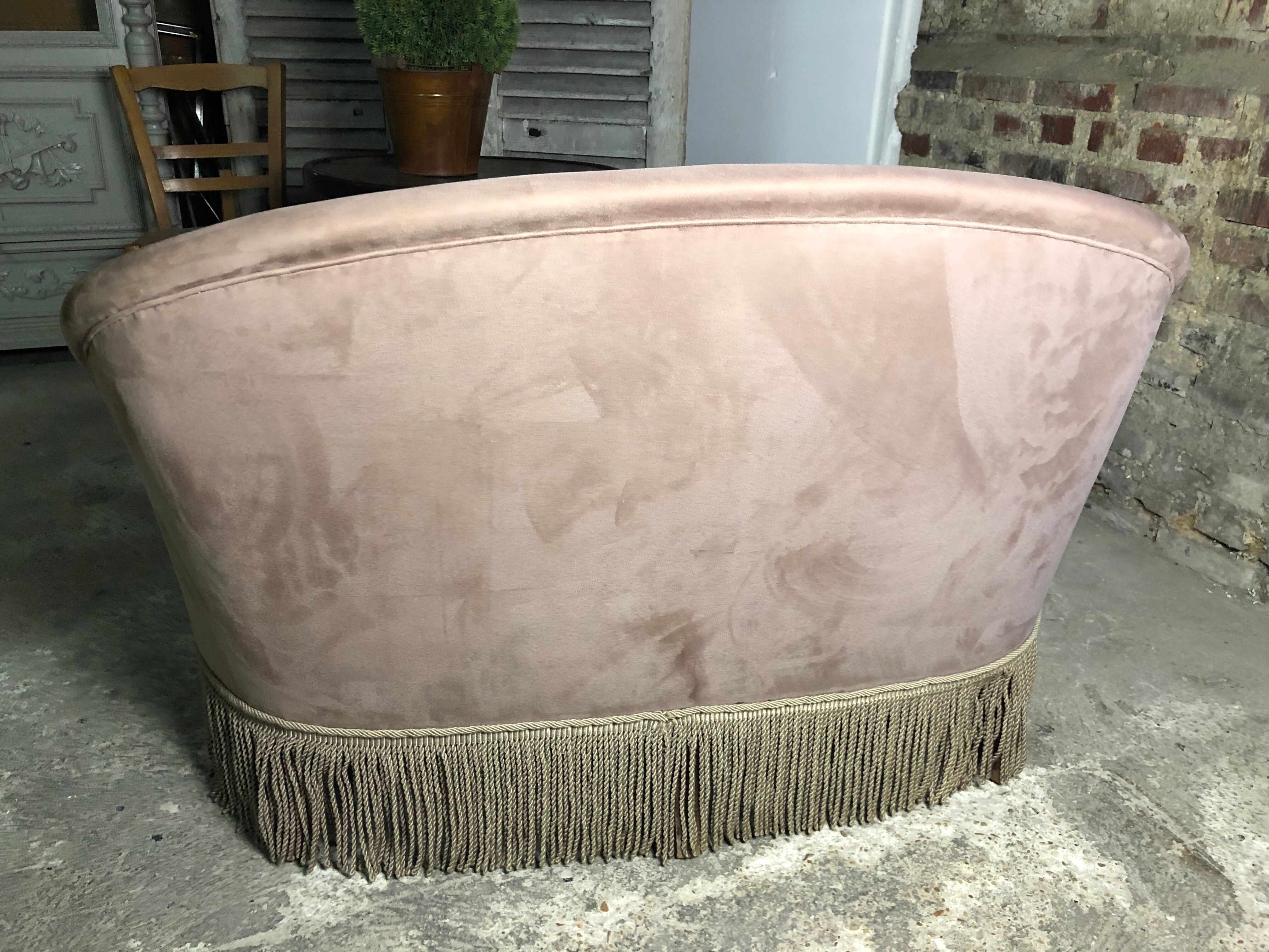 Vintage toad sofa trimmed with taupe-coloured velvet