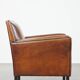 Cognac-colored sheep leather Art Deco design armchair finished with piping