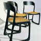Suite of 3 vintage chairs Baumann cannage wood painted black
