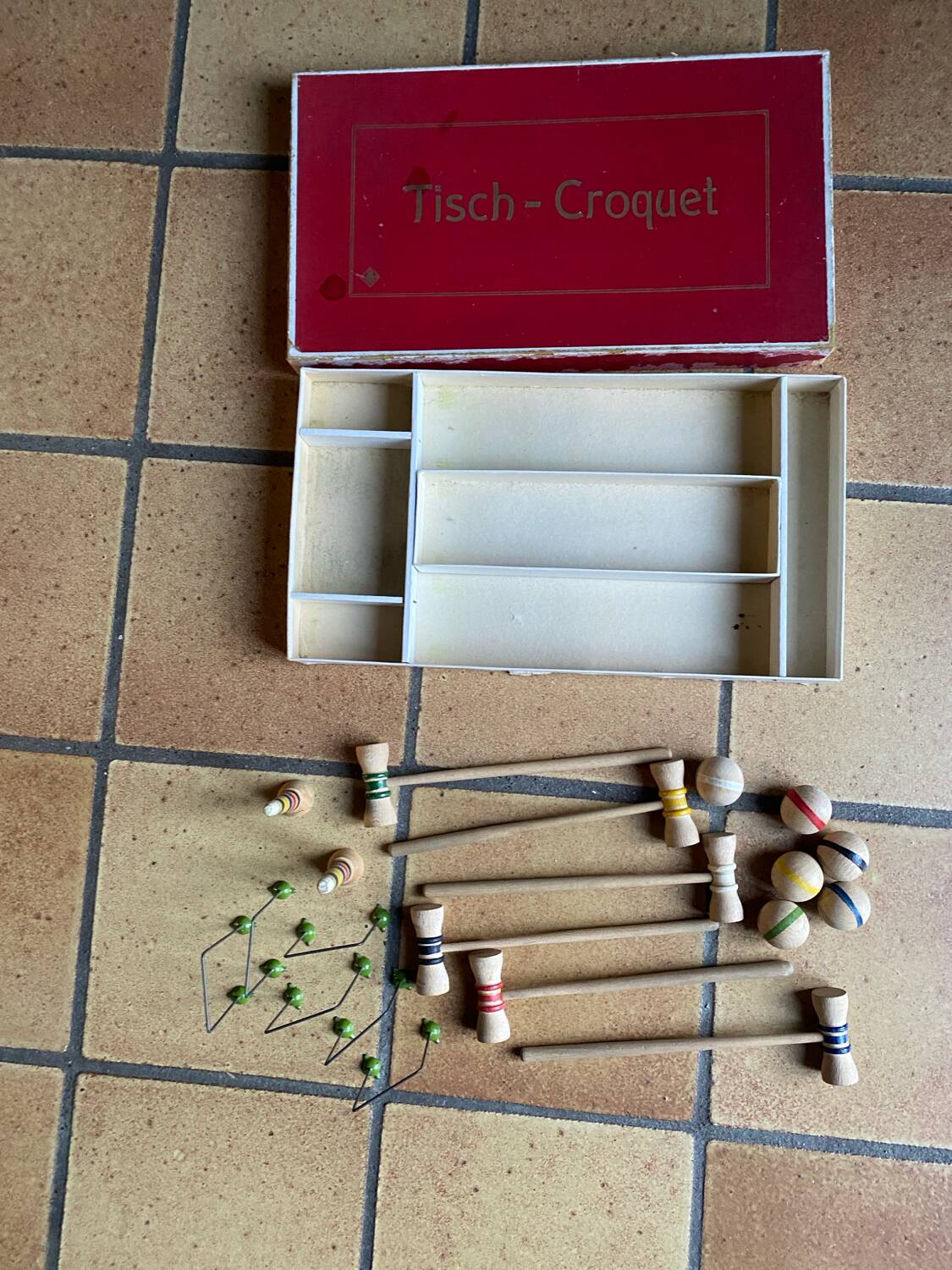 Antique wooden table croquet set