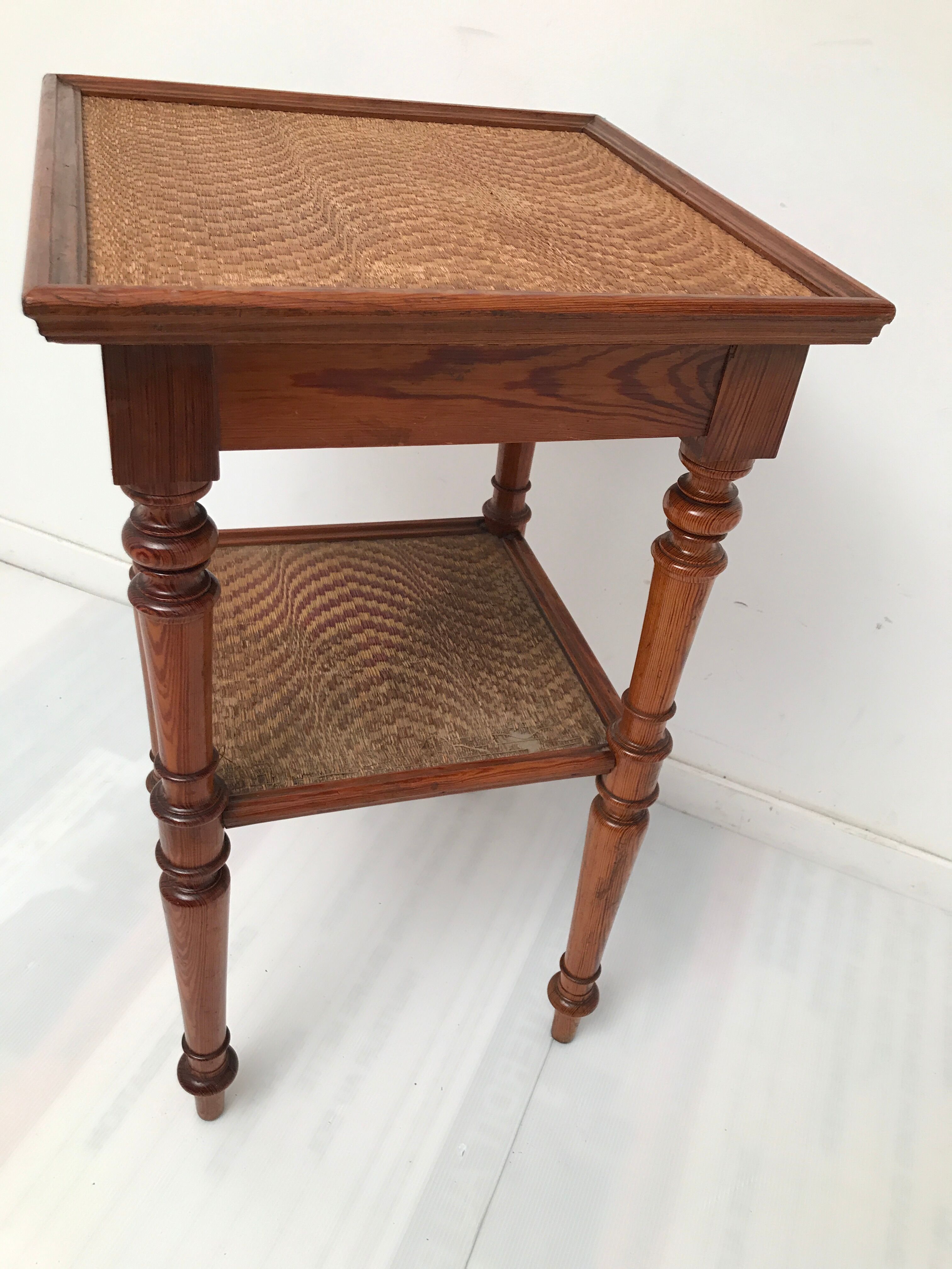 Guéridon table appoint en bois et osier vintage