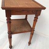 Guéridon table appoint en bois et osier vintage