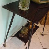 Formica TV cabinet, 2 trays, on atypical curved casters - 1960s