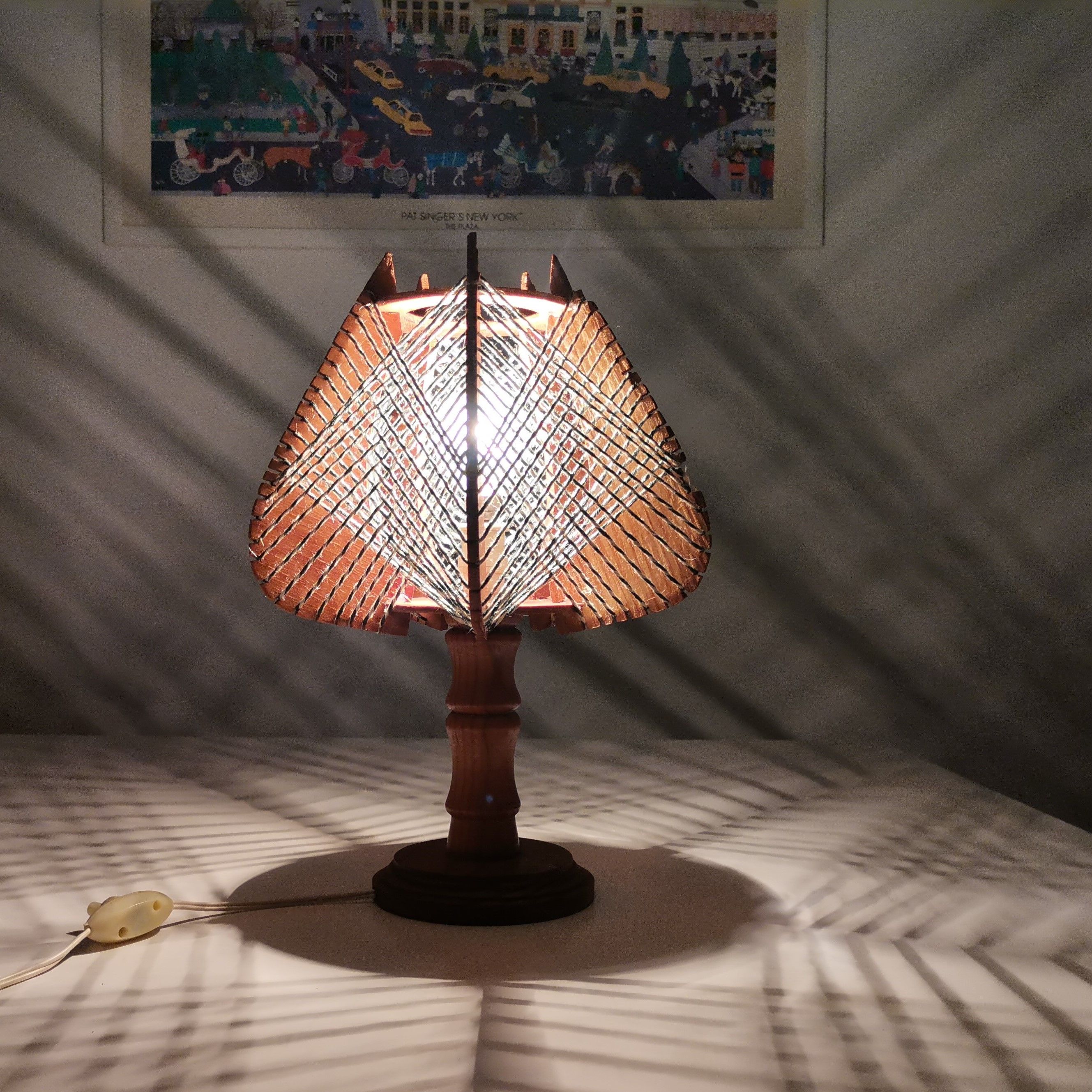 Vintage wooden bedside table lamp 1960
