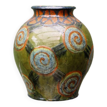 Vase en terre cuite émaillée, art déco, signé René Nicole (1885-1960)