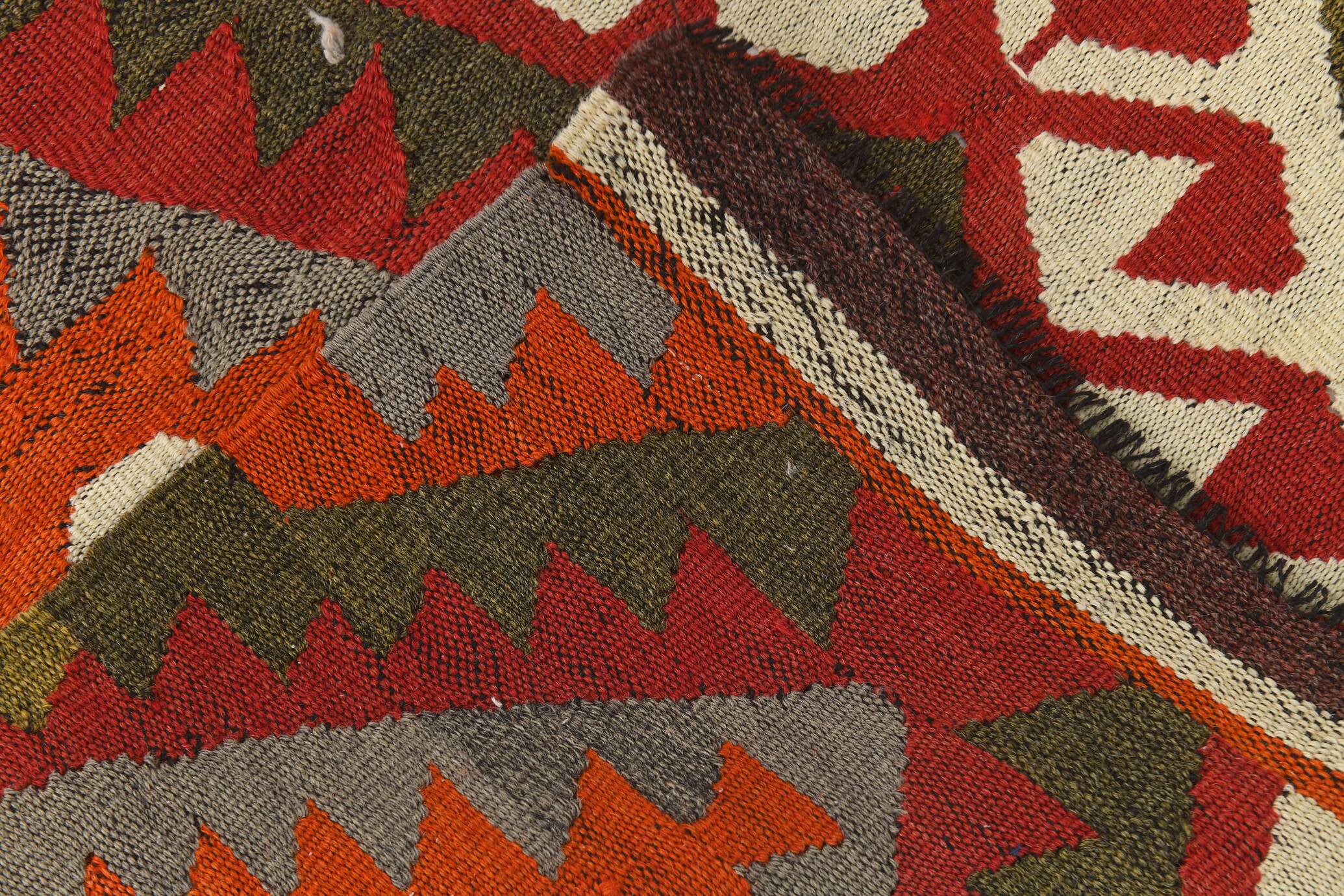 Red & Green Tribal Handmade Turkish Kilim Rug, 163x316Cm