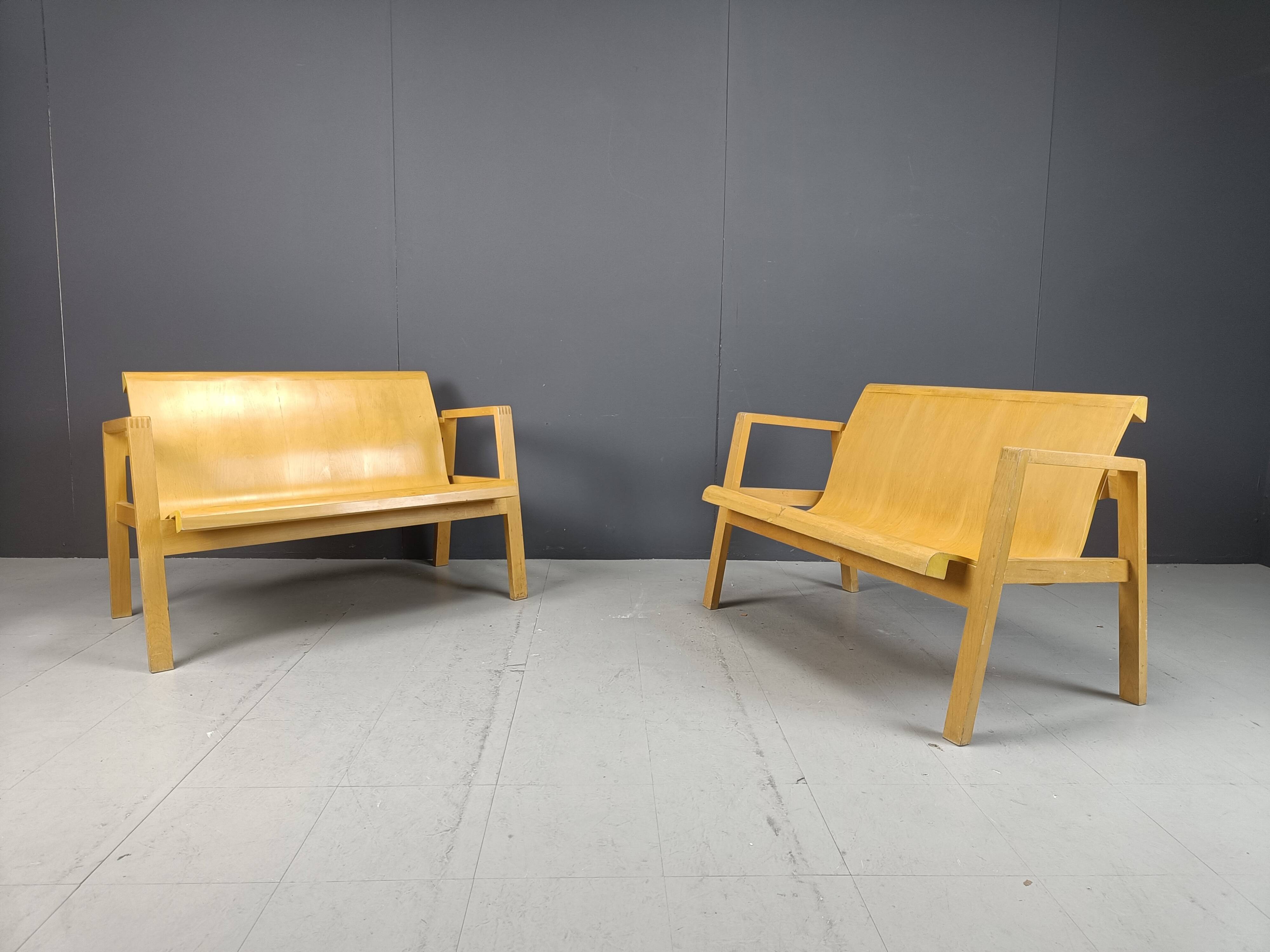 Mid-century plywood benches in the manner of Alvar Aalto, 1960 - set of 2