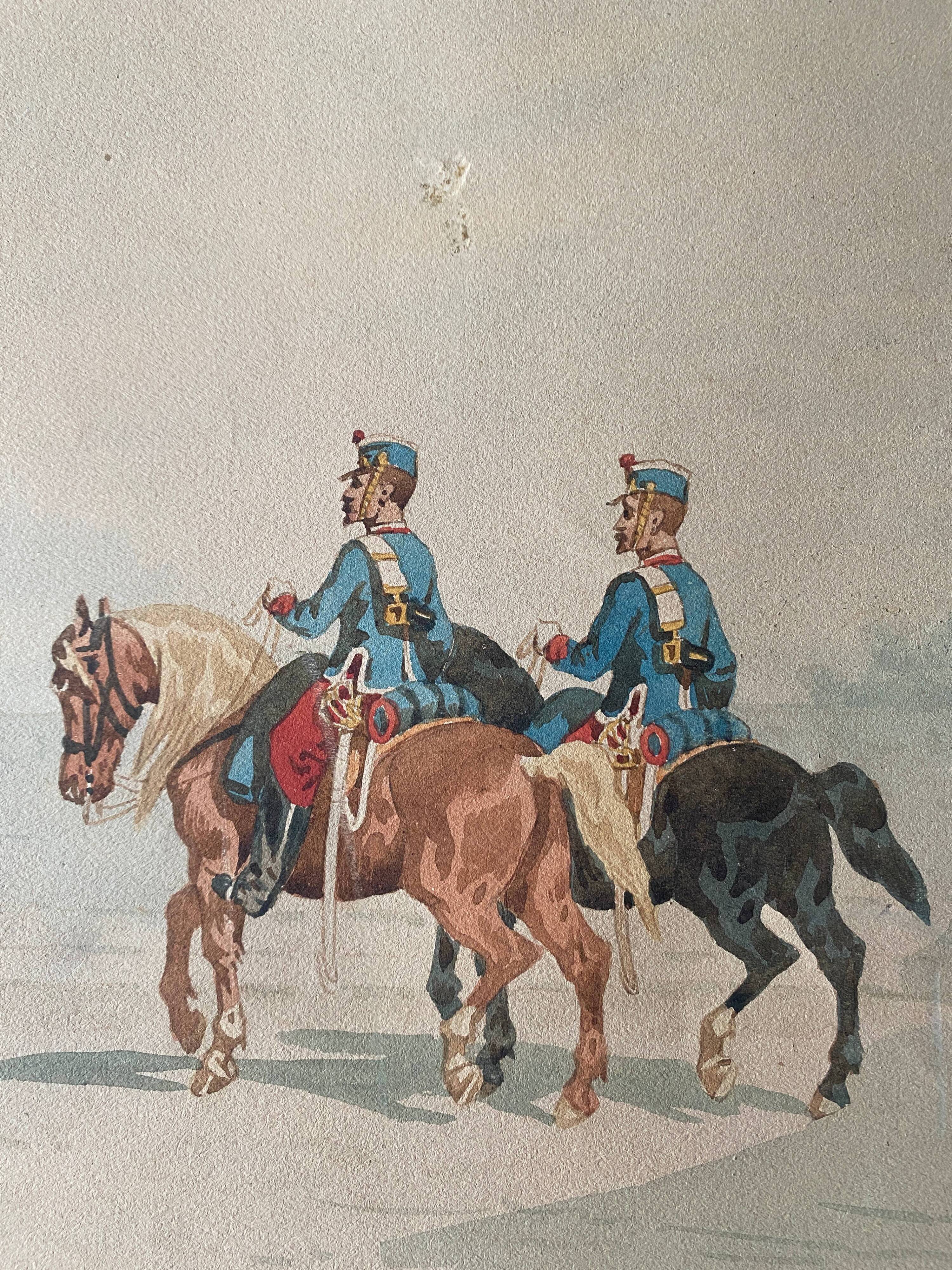 Drawing "Cavalry" Militaria by Théodore Fort (1810-1896)