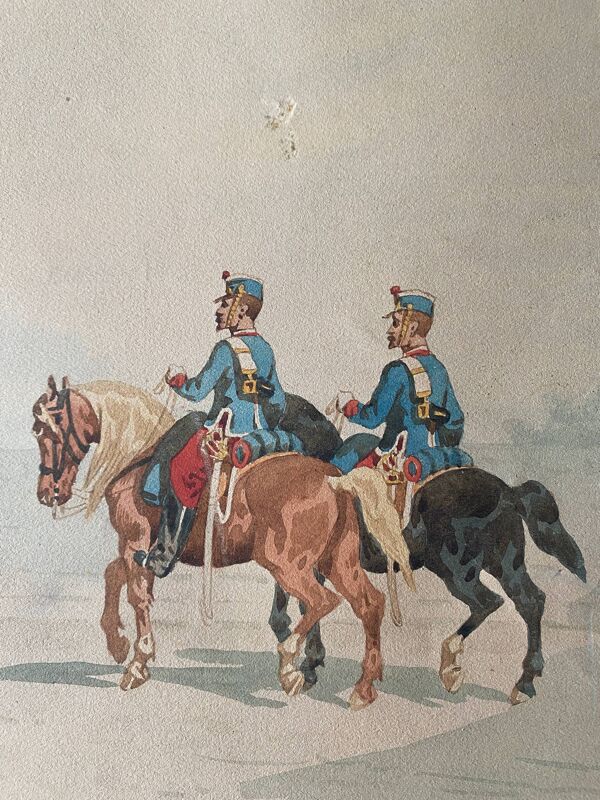 Tableau dessin ''Cavalerie'' Militaria par Théodore Fort (1810-1896)
