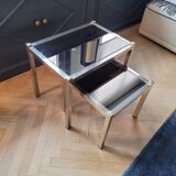 Nesting tables in gold/chrome metal and amber mirror