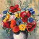 Oil on canvas still life with bouquet of flowers