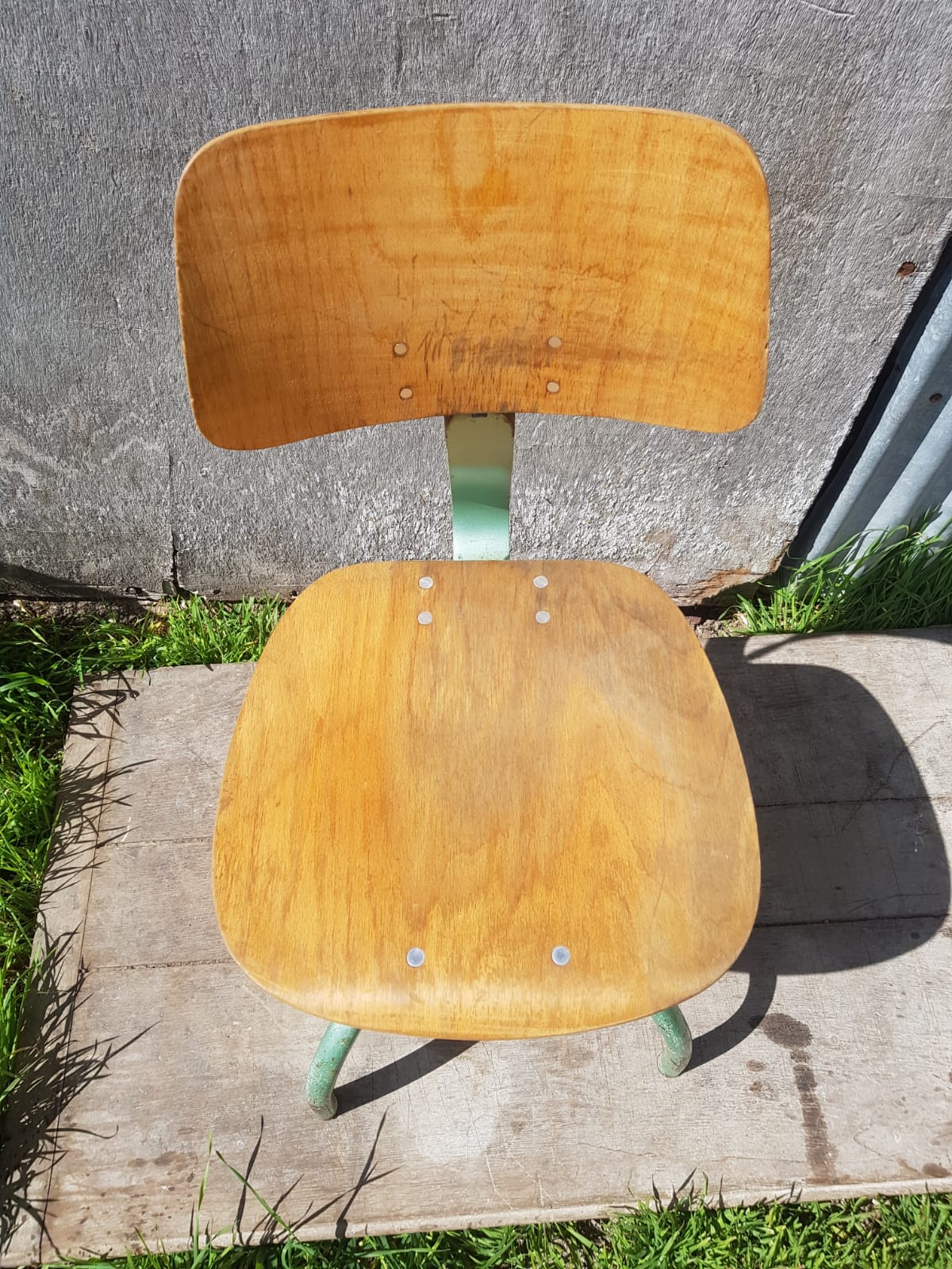 Former Anatomic metal workshop chair - seated - vintage adjustable wood file