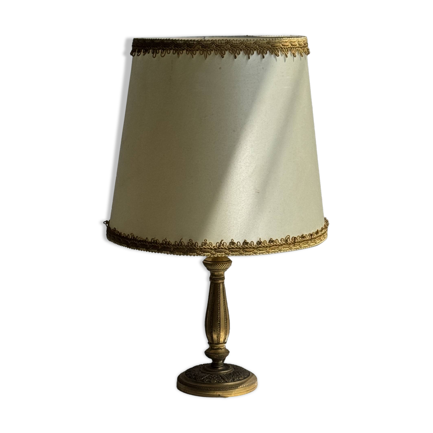 Small classic gold brass lamp with cream shade H48