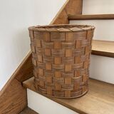 Corbeille à papier tissée en osier et bois ovale