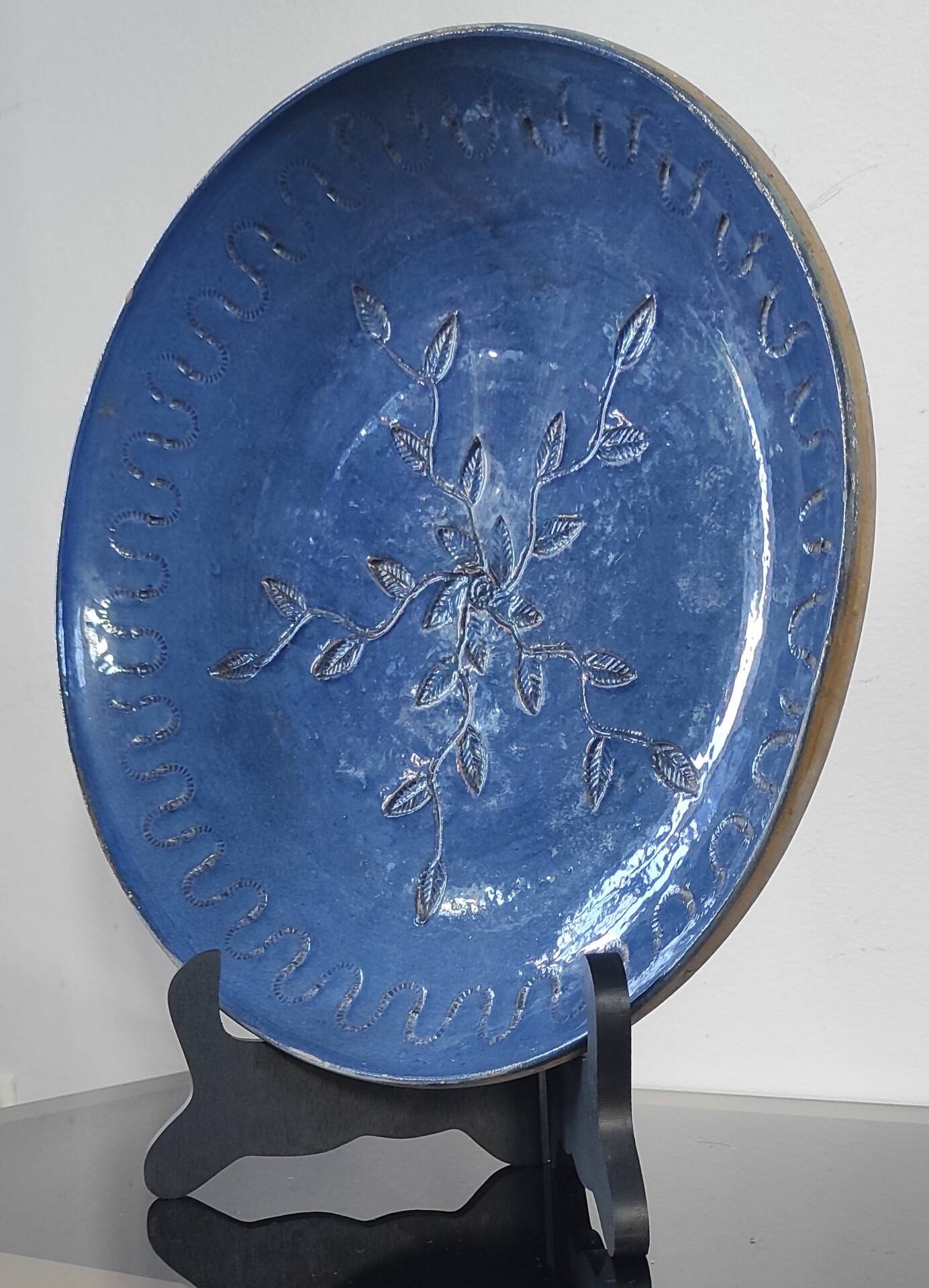 Vintage cobalt blue glazed stoneware plate
