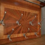 Art Deco marquetry and aluminum wall coat rack