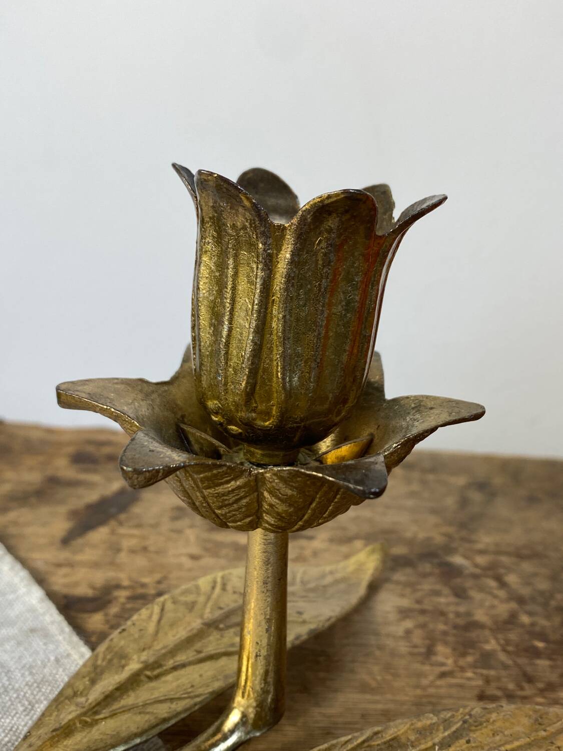 Vintage brass flower candle holder