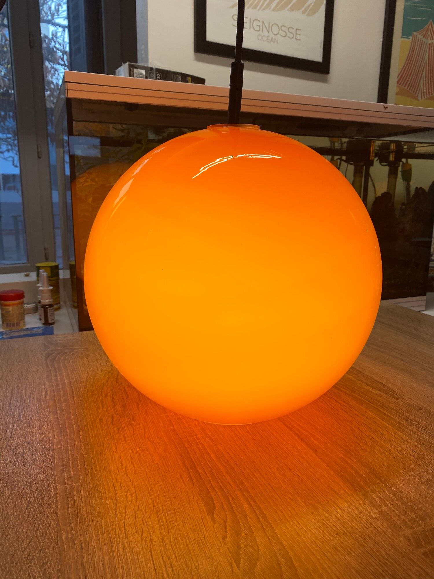 Orange ball chandelier