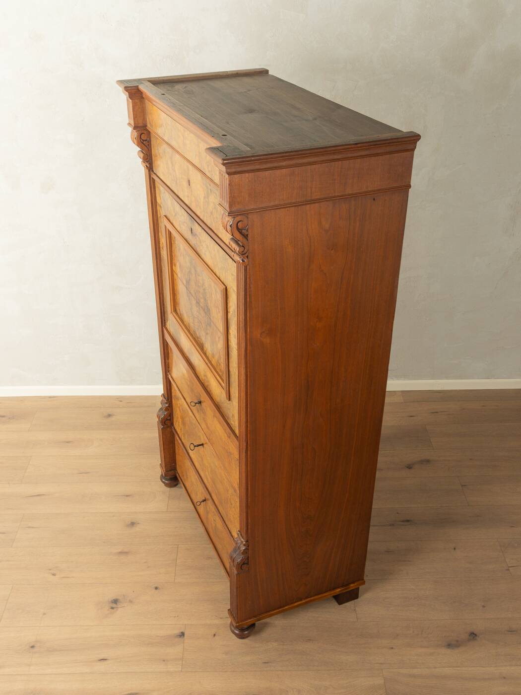 Antique secretary desk from the 1880s, walnut, restored