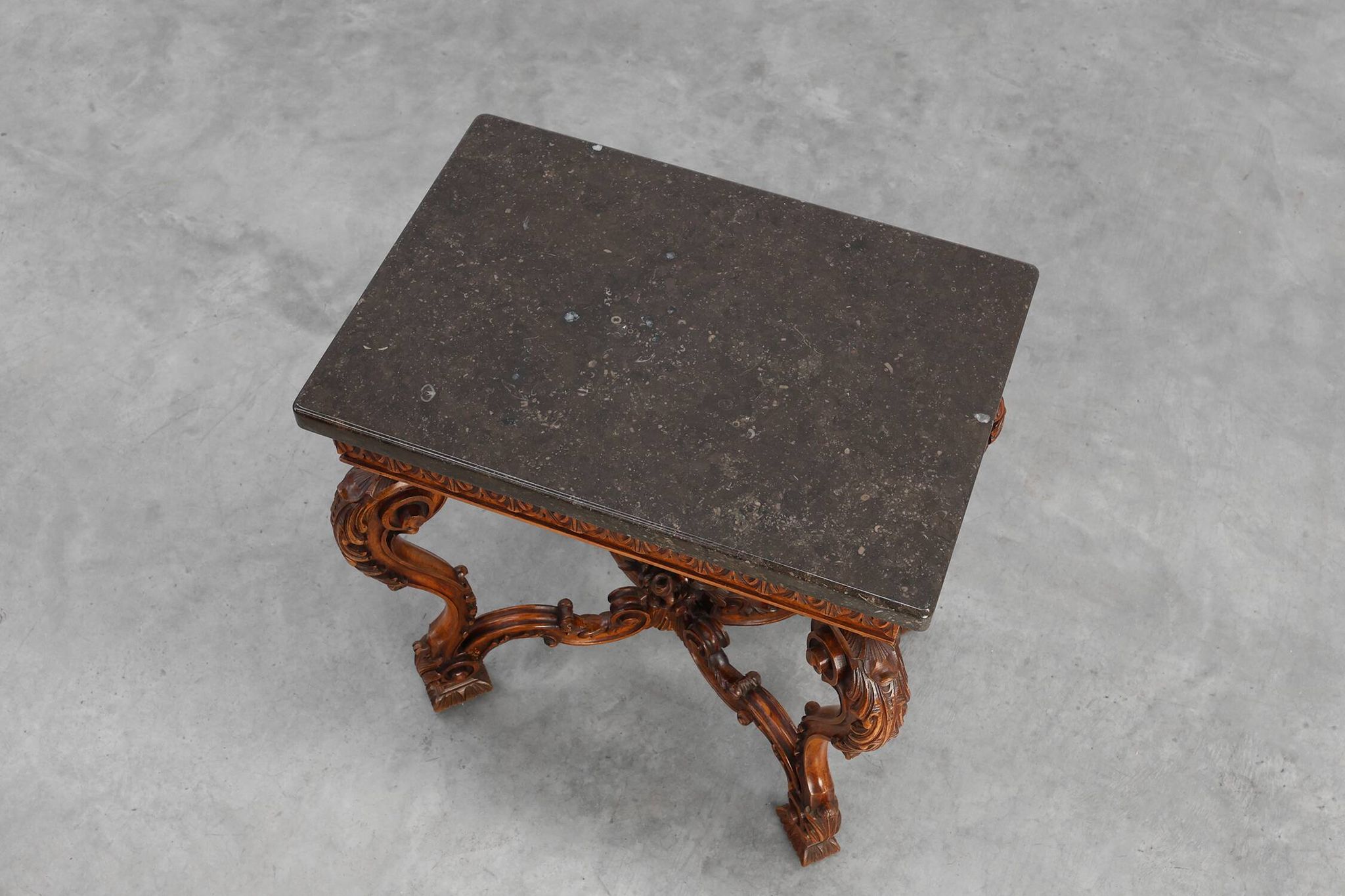 Pair of Napoleon III style Walnut side tables with Bluestone tops, France