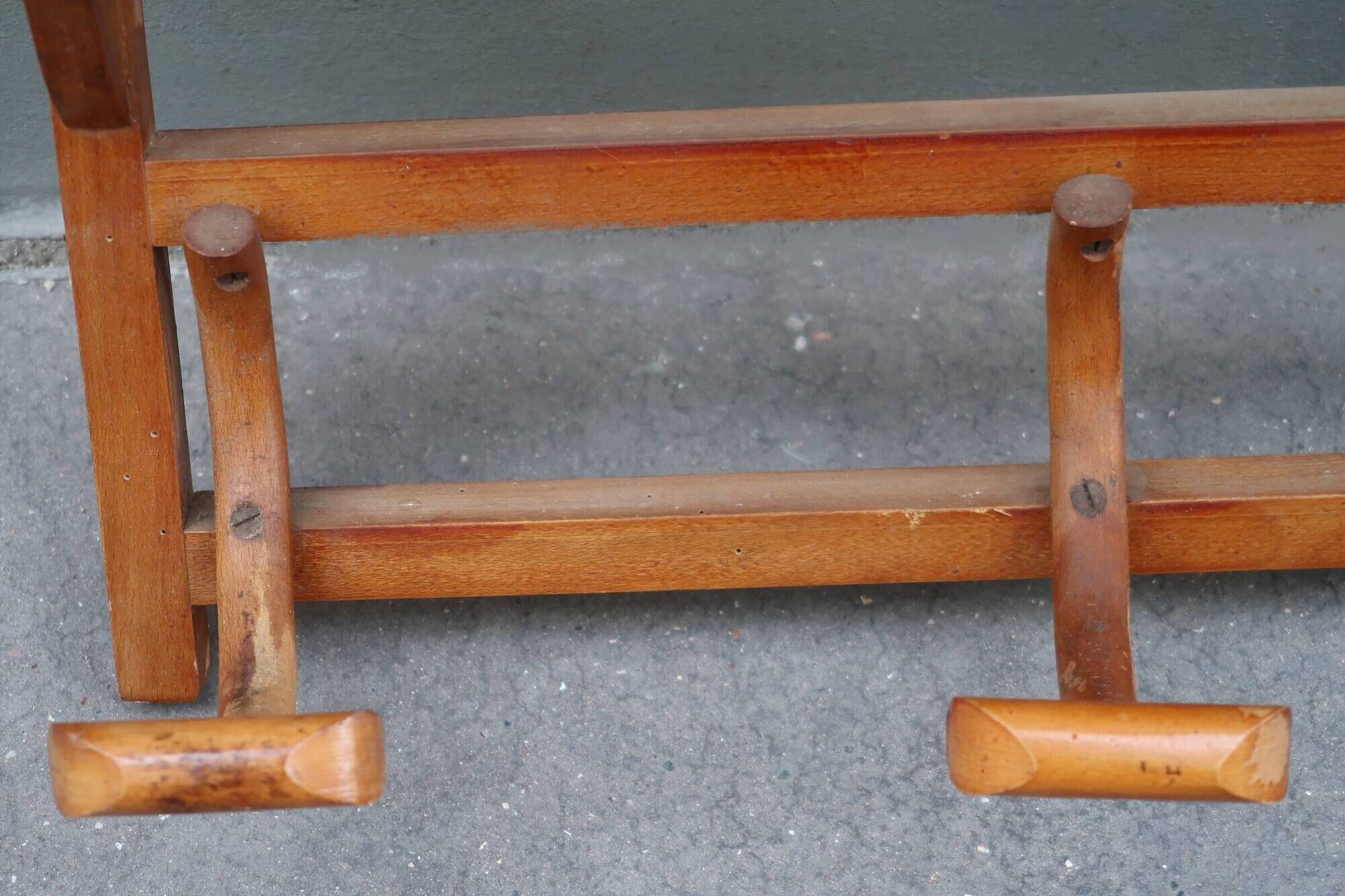 1950s wooden wall coat rack