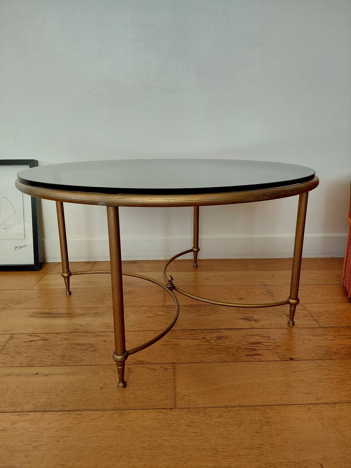 Round coffee table metal smoked glass 70s