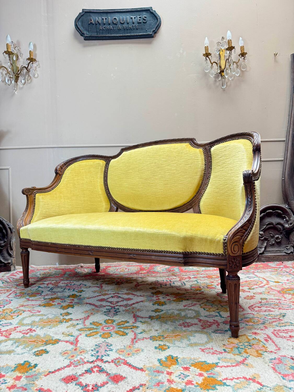 Banquette, canapé en bois naturel de style louis xvi xix eme siècle