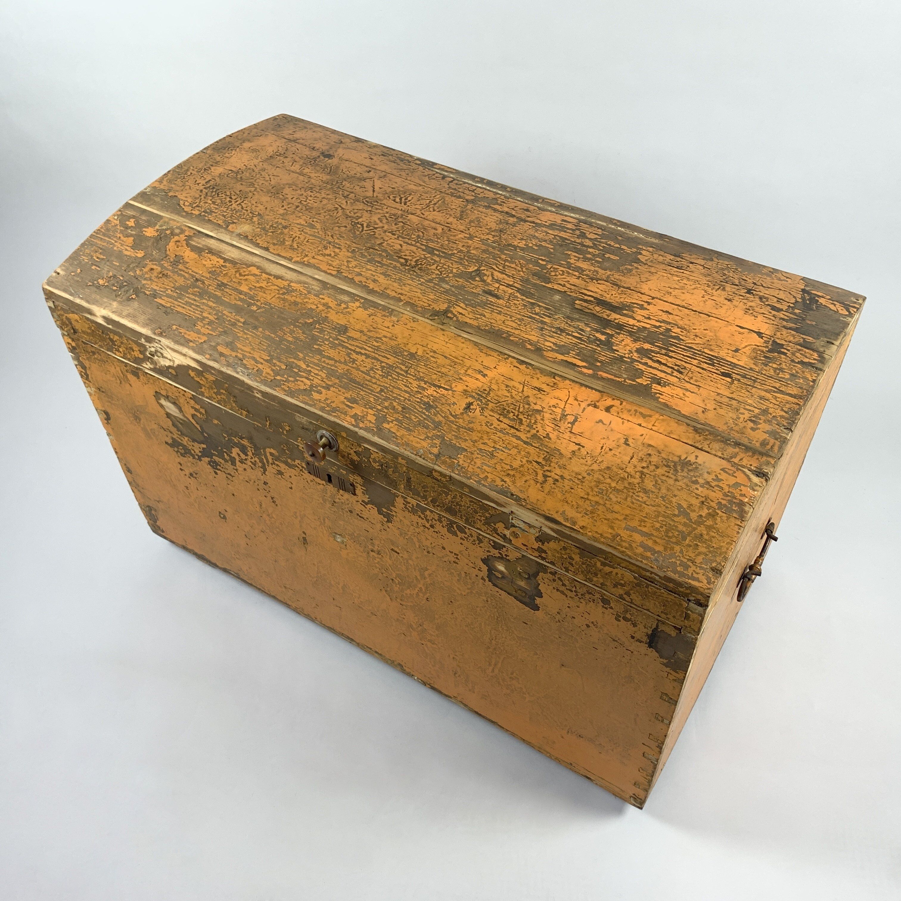 19th Century  Wooden Chest or Floor Trunk, Original Paint