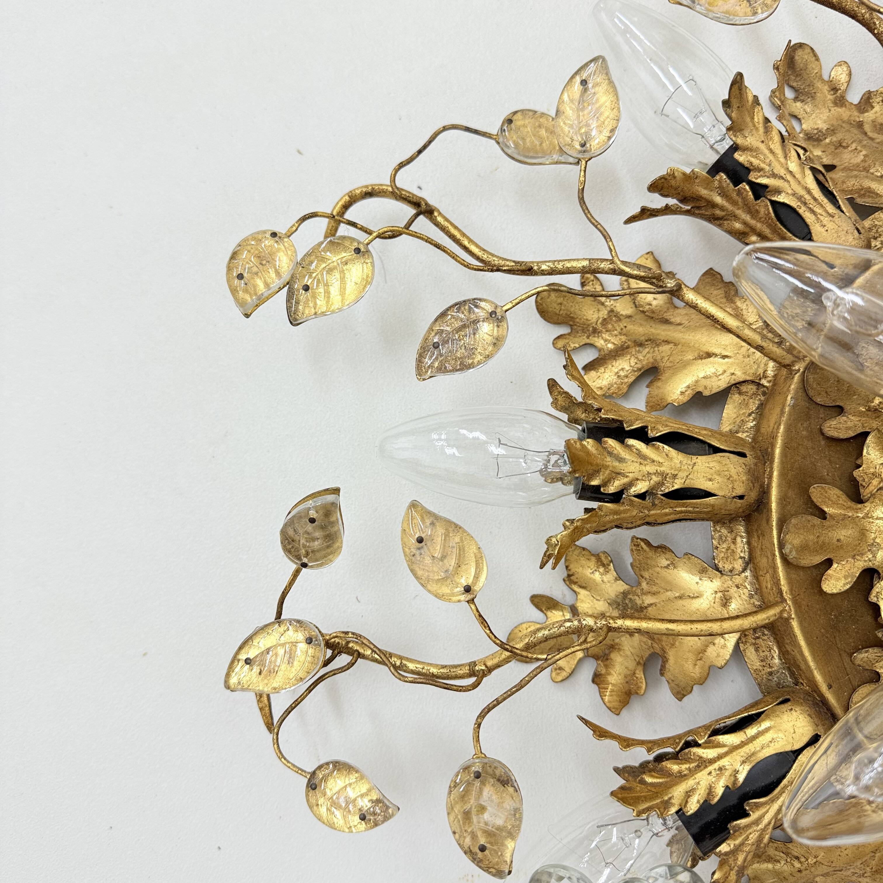 Gold-Plated Metal & Murano Crystal Flowers Flush Mount from Banci Firenze