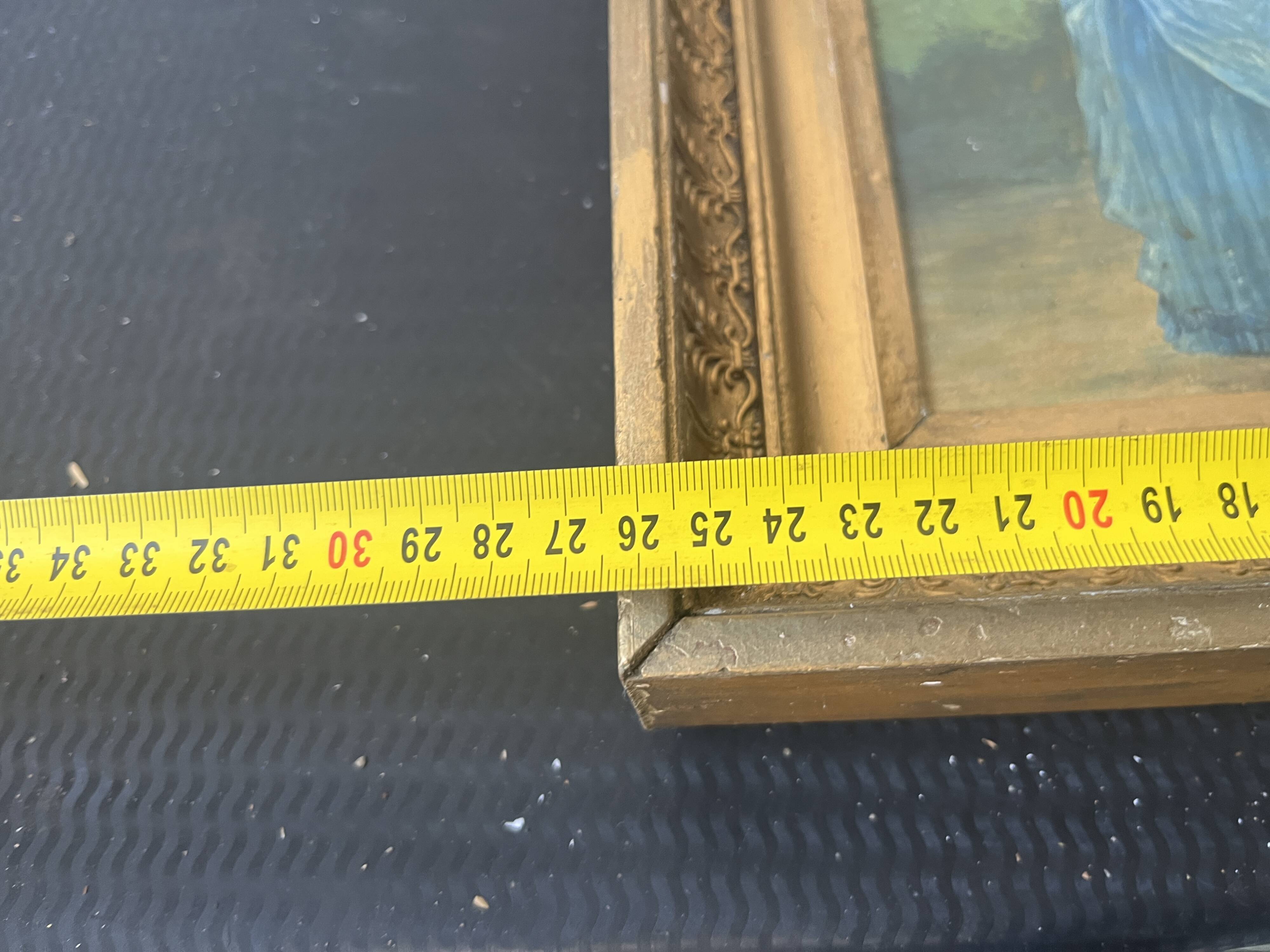 Antique tableau from the 19th century – Genre scene with the lady and the bird.