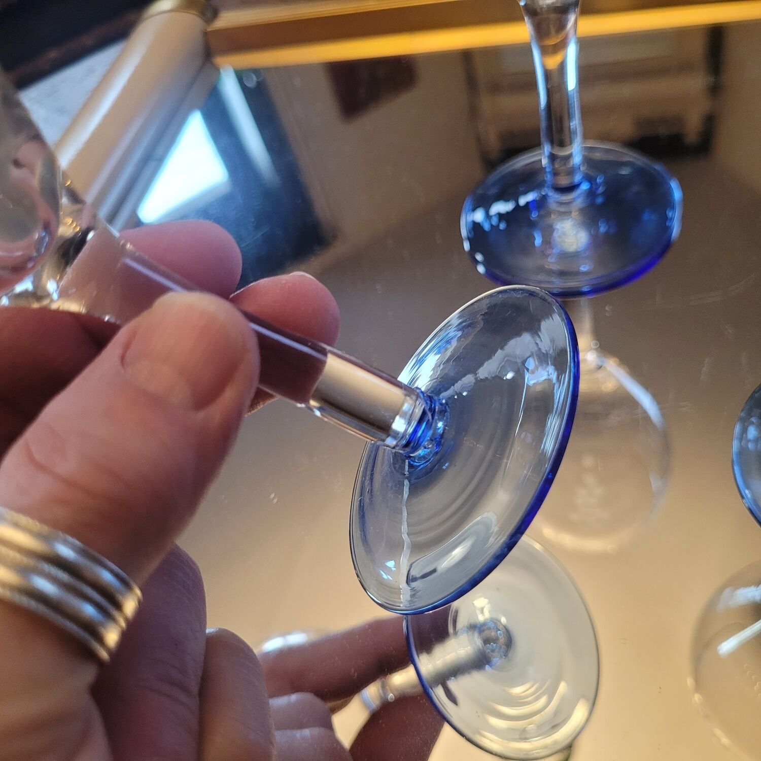 Set of 4 cut glass stemmed glasses from the 50s.