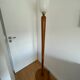 Antique wooden floor lamp with opaline glass shade