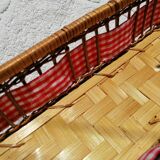 Basket in rattan or Wicker and vintage red gingham fabrics