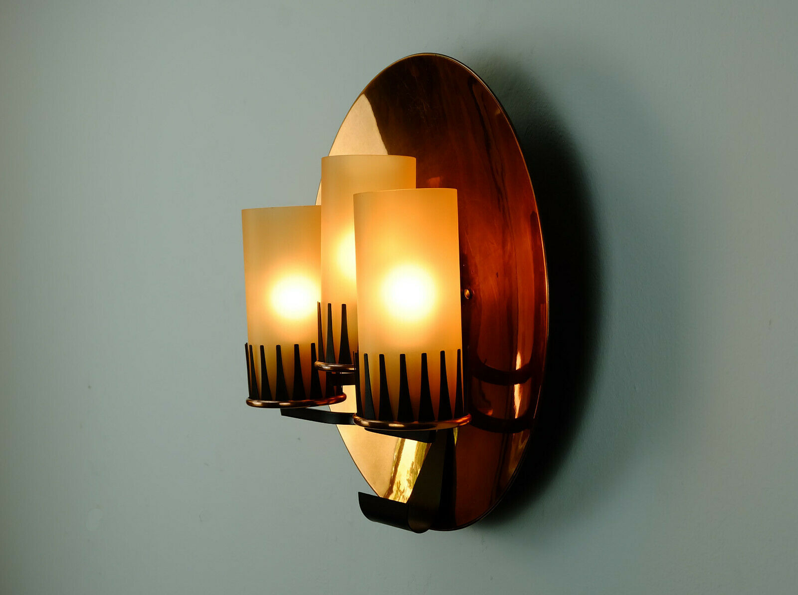 Mid century sconce wall lamp copper metal glass