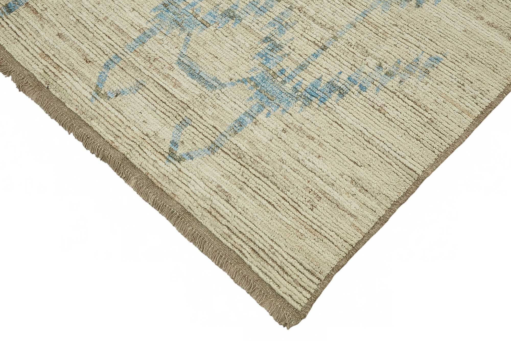 Hand-Knotted Turkish Contemporary 203 cm x 295 cm Beige Wool Carpet