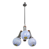 Chandelier en verre de Murano turquoise bleu à 3 lumières de style italien des années 50 par Mazzega