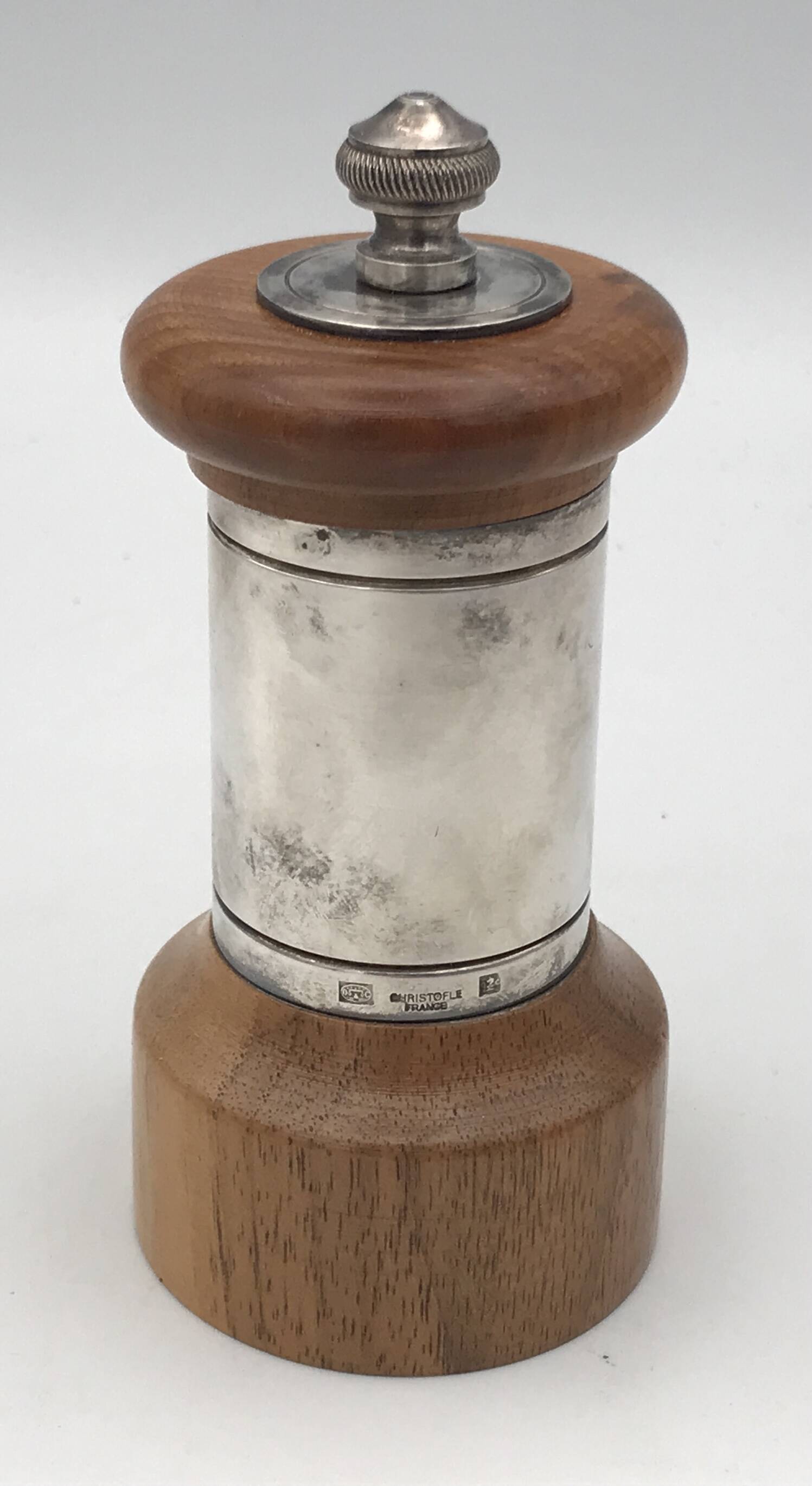 MOULIN à POIVRE, Poivrier Vintage PEUGEOT en BOIS et MÉTAL argenté ORFÈVRERIE CHRISTOFLE