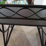 Vintage children's desk console bamboo rattan curved wood Thonet style 80s dark mahogany