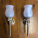 Pair of brass and opaline wall lamps